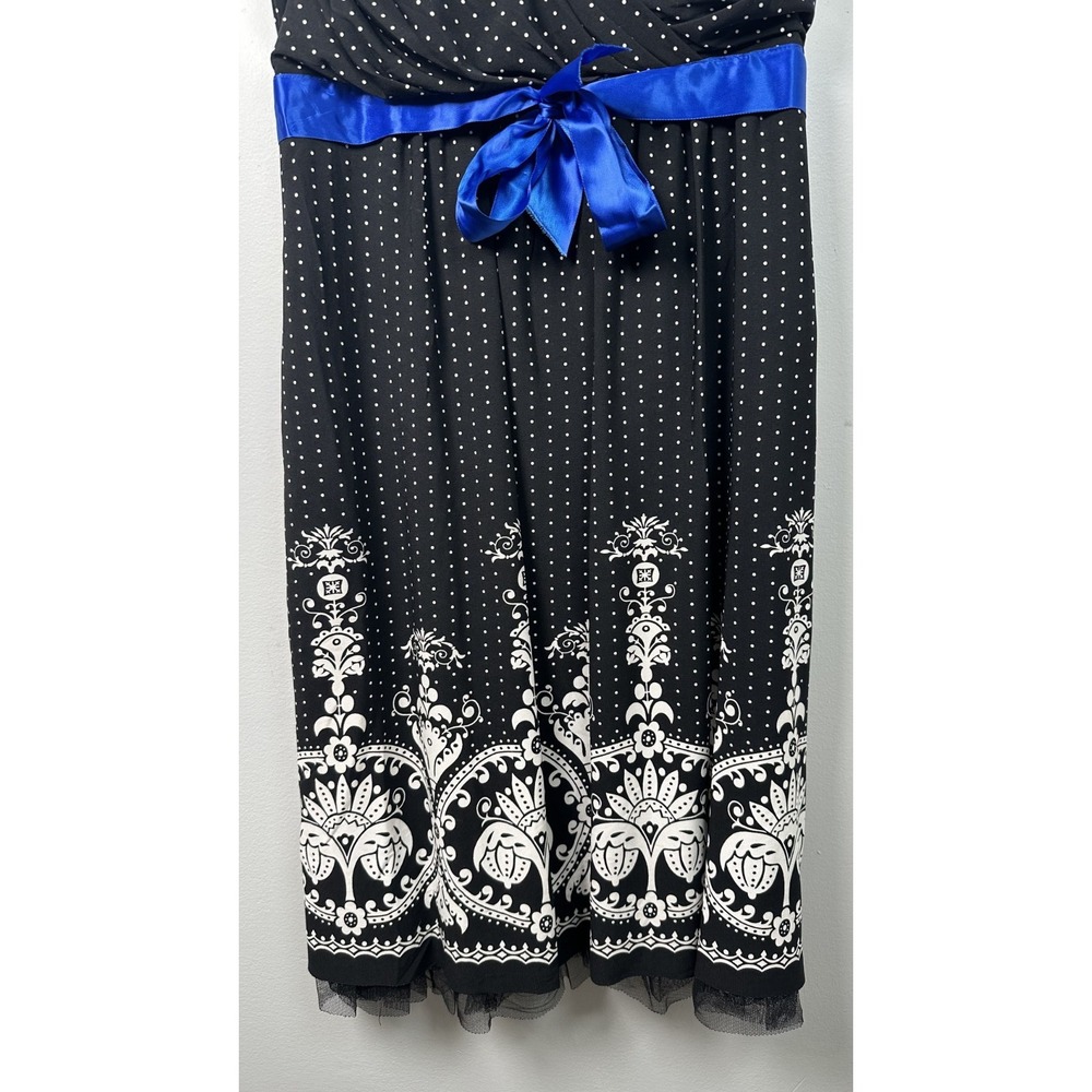 Vintage My Michelle Medium Dress Sweetheart Black White Blue Party Polka Dot - Picture 8 of 13